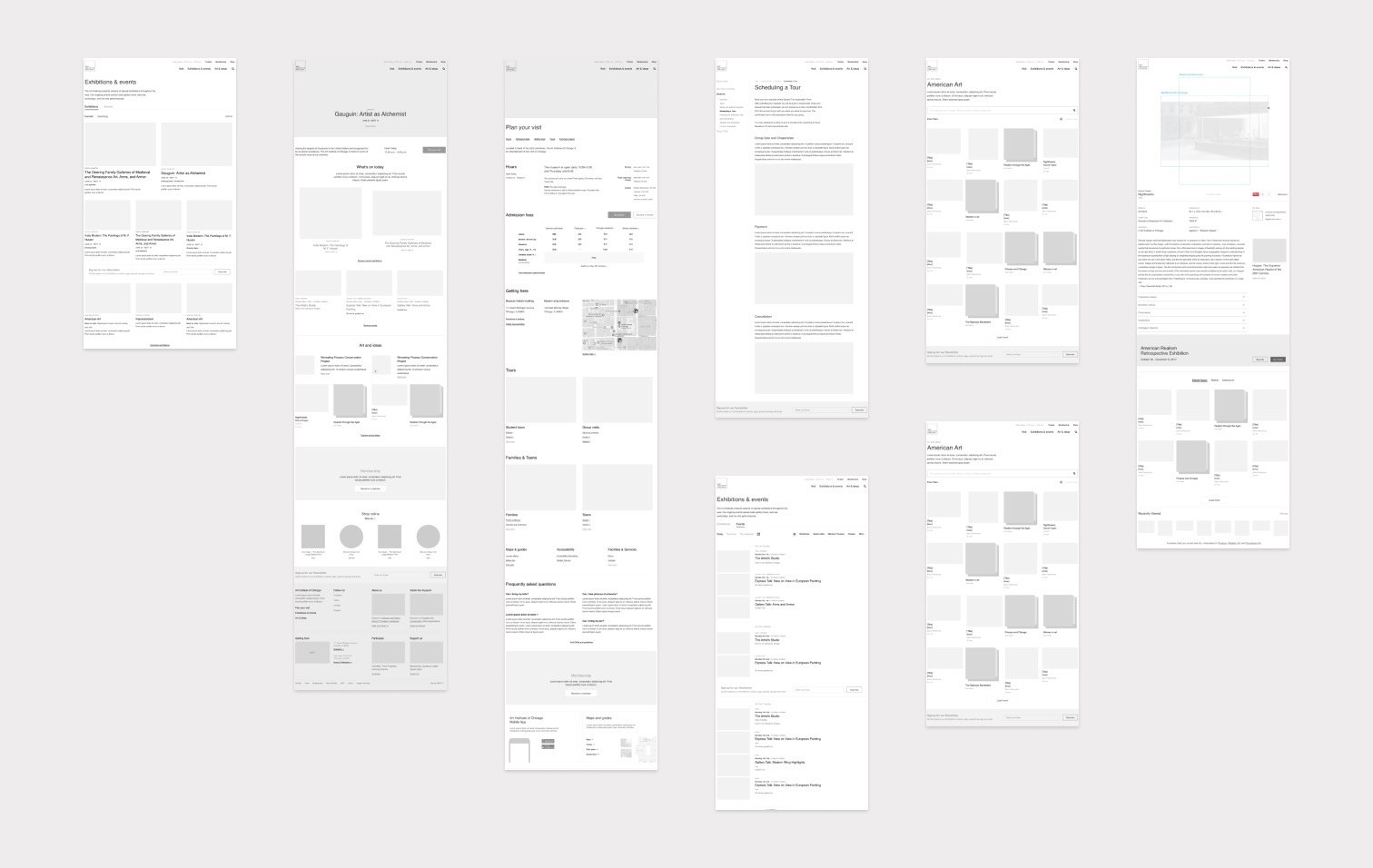 Art Institute of Chicago website, wireframes preview